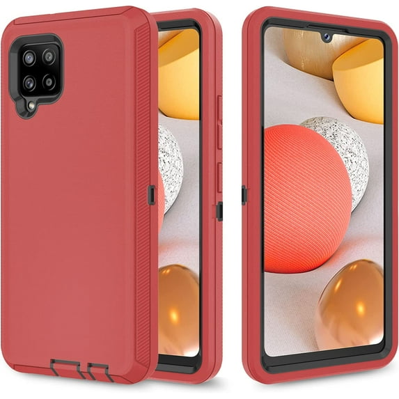 Designed for Samsung Galaxy A12 Heavy Duty Case, Triple Layer Protection Shockproof Dropproof Dustproof Anti-Scratch Phone Case Cover for Samsung Galaxy A12,Red