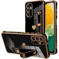 thumbnail image 1 of Designed for Samsung Galaxy A13 5G Case with Strap Luxury Love Heart Plating Gold Bumper Phone Cover Wristband Kickstand Full Body Protective Slim Case for Women - Black, 1 of 5