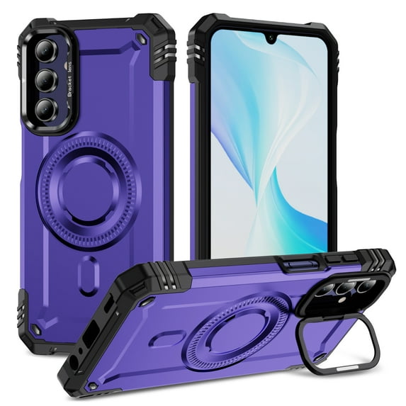 Designed for Samsung Galaxy A14 5G Armor Case with Camera Cover Stand, Shockproof Protection Compatible with MagSafe Rugged Case Cover for Galaxy A14 5G, Support Car Magnetic Holder - Purple
