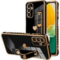 thumbnail image 1 of Designed for Samsung Galaxy A14 5G Case with Strap Luxury Love Heart Plating Gold Bumper Phone Cover Wristband Kickstand Full Body Protective Slim Case for Women-Black, 1 of 11