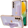 thumbnail image 1 of Designed for Samsung Galaxy A14 5G Case with Strap Luxury Love Heart Plating Gold Bumper Phone Cover Wristband Kickstand Full Body Protective Slim Case for Women-Purple, 1 of 12
