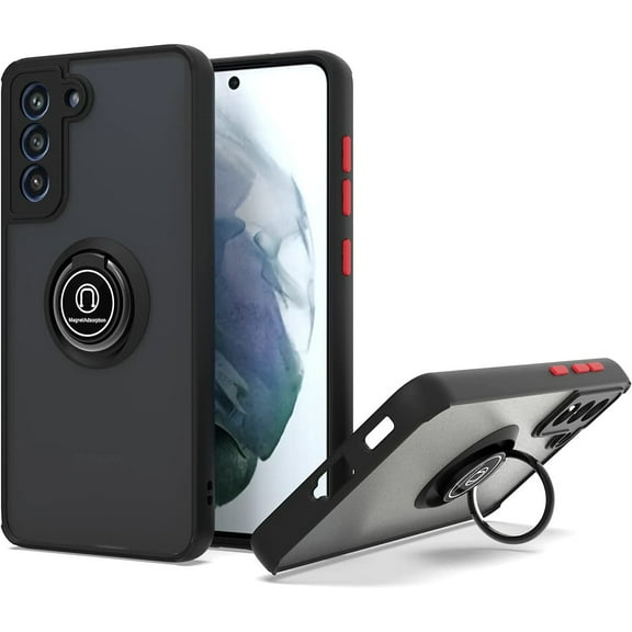 Designed for Samsung Galaxy A15 5G Matte Clear Hybrid Cases with Magnetic Stand [Rotate Ring Holder] Hard Shockproof Protective Phone Case Cover [Black]