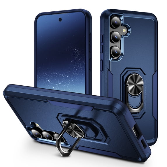 Designed for Samsung Galaxy A15 Case, Military-Grade Drop Protection, Shockproof Phone Case Cover, Magnetic Car Mount Ring Kickstand Bumper Hard Case for Samsung Galaxy A15, Blue