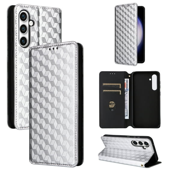 Designed for Samsung Galaxy A15 Case Wallet, Women Men Flip Folio Cover PU Leather Kickstand Credit Card Holders Slots Magnetic Shockproof Phone Case Cover for Samsung Galaxy A15 - Silver
