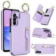thumbnail image 1 of Designed for Samsung Galaxy A16 4G/5G PU Leather Back Case, Vintage Kickstand Card Slots Finger Ring Zipper Drop Protective Business Phone Cover Compatible with Galaxy A16 4G/5G - Purple, 1 of 8