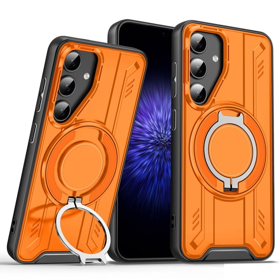 Designed for Samsung Galaxy A16 5G/4G Magnetic Hard Case, Compatible with Magsafe, Rugged 360 Rotating Ring Kickstand Heavy Duty Shockproof Protection Phone Case for Samsung Galaxy A16 5G/4G, Orange
