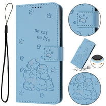 Designed for Samsung Galaxy A16 5G Case Wallet,Flip Folio Cover with Cute Cat Embossed PU Leather Stand [RFID Blocking] Credit Card Holders Slots Wrist Strap Full Body Phone Case,Blue