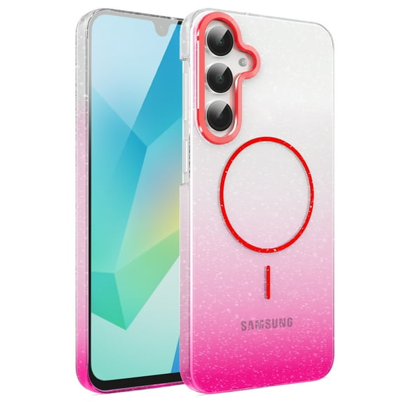 Designed for Samsung Galaxy A16 5G Magnetic Phone Case,Luxury Sparkle Bling Gradient GlitterDesign,Compatible with Mag-Safe,Anti-Scratch Dust-Proof Shockproof Rugged Slim Clear Phone Case,Red