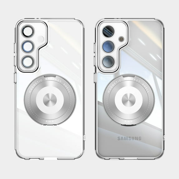 Designed for Samsung Galaxy A17 5G Crystal Clear Back Case, Luxury Case with Lens Protector Drop Protective Magnetic Rotating Ring Kickstand Shockproof Thin Fit Phone Case Cover, White