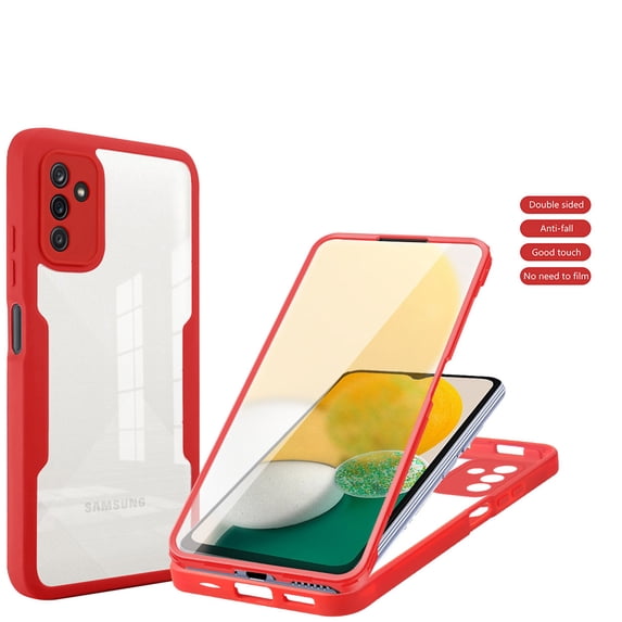 Designed for Samsung Galaxy A22 5G Case Full-Body Bumper Case Cover Built in Screen Protector Shockproof Transparent Back 360 Full Body Protective Case for Samsung Galaxy A22 5G, Red