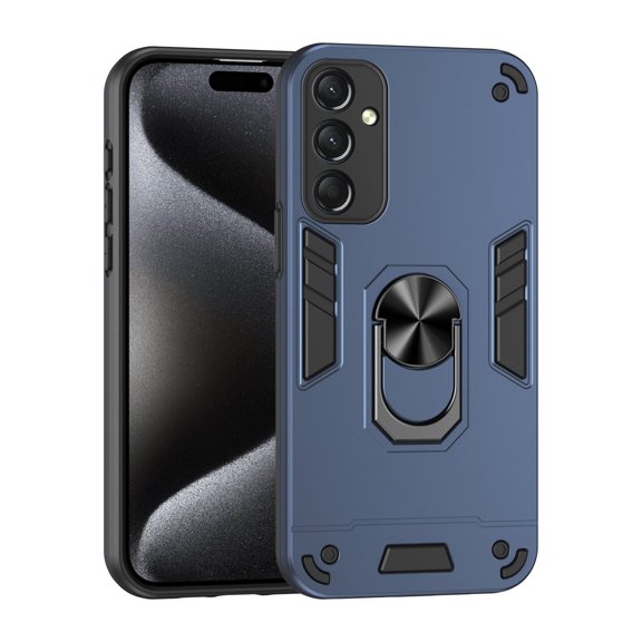 Designed for Samsung Galaxy A24 4G Case, Military Grade Protective Phone Case Rugged Hard PC + Soft TPU Cover with Enhanced Metal Ring Kickstand [Support Magnet Mount], Navyblue