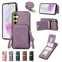 Designed for Samsung Galaxy A25 5G Case with Card Holder Crossbody Lanyard Strap PU Leather RFID Blocking Wallet Case with Back Magnetic Clasp Flip Kickstand Heavy Duty Protective Cover,Purple