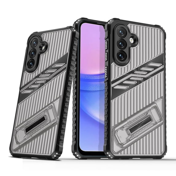 Designed for Samsung Galaxy A25 5G Case with Stand, Mil-Grade Drop Protection Adjustable Kickstand Ultra Slim Shockproof Hard PC Soft TPU Clear Portable Phone Cover for Galaxy A25 5G, Grayblack