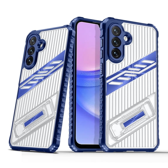 Designed for Samsung Galaxy A25 5G Case with Stand, Mil-Grade Drop Protection Adjustable Kickstand Ultra Slim Shockproof Hard PC Soft TPU Clear Portable Phone Cover for Galaxy A25 5G, Navyblue
