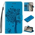 thumbnail image 1 of Designed for Samsung Galaxy A25 5G Case Wallet for Women, Flip Folio Cover with Embossed PU Leather Kickstand Credit Card Holder Magnetic Wrist Strap Protective Case for A25 5G, Blue, 1 of 6