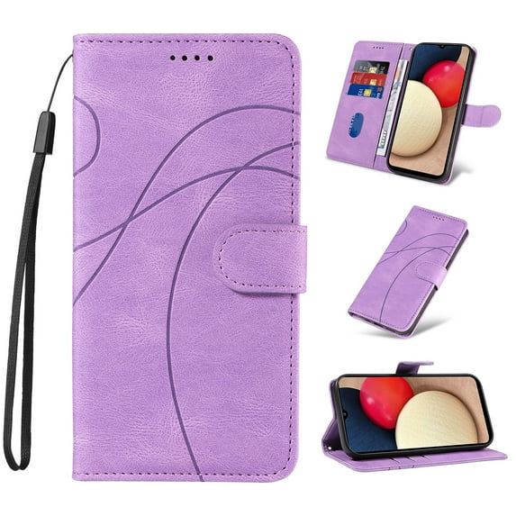 Designed for Samsung Galaxy A25 5G Case Wallet for Women, Flip Folio Cover with PU Leather Kickstand Credit Card Holder Slots Magnetic Wrist Strap Protective Phone Case for A25 5G, Purple