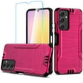 thumbnail image 1 of Designed for Samsung Galaxy A25 5G Hybrid Dual Layer Metallic Brush Texture Shockproof Hard PC + TPU Rubber with Screen Protector Phone Case Cover [Hot Pink], 1 of 11
