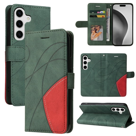 Designed for Samsung Galaxy A25 5G Wallet Case, [RFID Blocking] PU Leather Folio Kickstand [TPU Protective Interior Case], Magnetic Closure Card Slot with Hand Strap Shockproof Phone Cover,Green