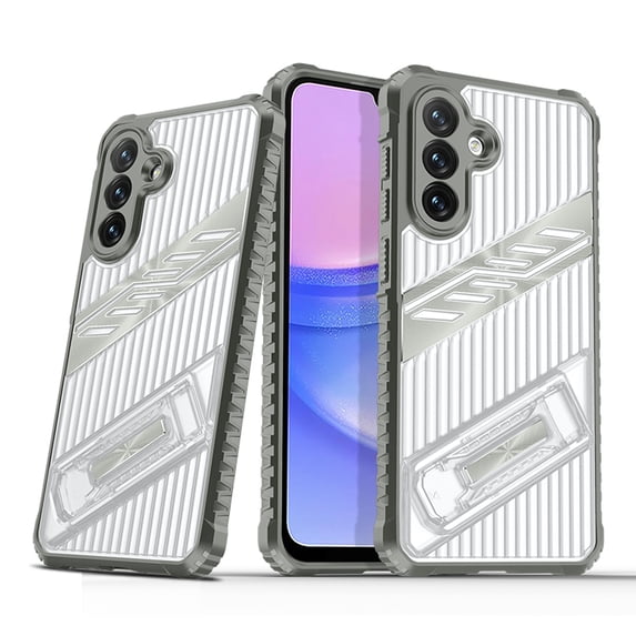 Designed for Samsung Galaxy A26 5G Case with Stand, Mil-Grade Drop Protection Adjustable Kickstand Ultra Slim Shockproof Hard PC Soft TPU Clear Portable Phone Cover for Galaxy A26 5G, Gray