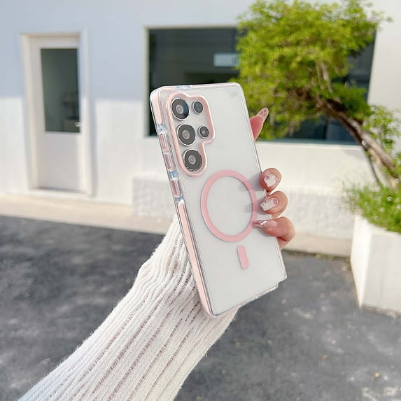 Designed for Samsung Galaxy A26 5G Magnetic Clear Phone Case,Compatible with Mag-Safe,Two-color Design,Military Grade Drop Protection,Shockproof Anti-fall Ultra Slim Transparent Phone Case,Pink