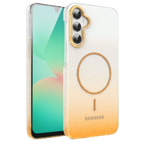 Designed for Samsung Galaxy A26 5G Magnetic Phone Case,Luxury Sparkle Bling Gradient GlitterDesign,Compatible with Mag-Safe,Anti-Scratch Dust-Proof Shockproof Rugged Slim Clear Phone Case,Gold