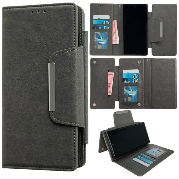 Designed for Samsung Galaxy A26 5G Wallet Phone Case,Detachable Magnetic Flip Design,With Card Slots,Flip Folding Kickstand,PU Leather Shockproof Anti-fall Rugged Phone Case Cover,Gray