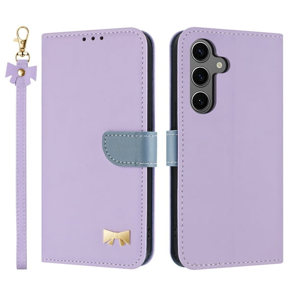 Designed for Samsung Galaxy A26 5G Wallet Phone Case,With Card Slots,Metal Bowknot PU Leather Flip Folio Kickstand,with Shoulder Strap&Wrist Strap,Shockproof Anti-fall Phone Case,Purple
