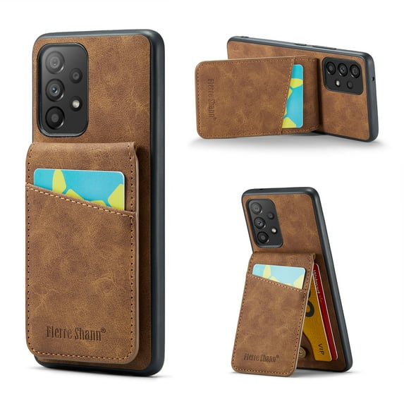 Designed for Samsung Galaxy A33 5G Credit Card Slots Flip Wallet Back Case, Vintage Ultra Slim Premium PU Leather Magnetic Snap Kickstand Drop Protective Phone Cover with RFID Blocking, Brown