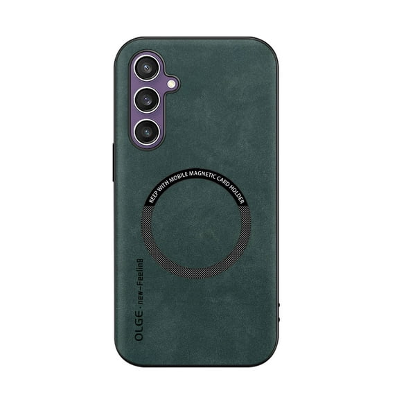 Designed for Samsung Galaxy A35 Case with Magnetic [Military Drop Protection] [Compatible with Magsafe] Slim Plain Vintage PU Leather Matte Shockproof with Anti-Fingerprint Phone Case,Green