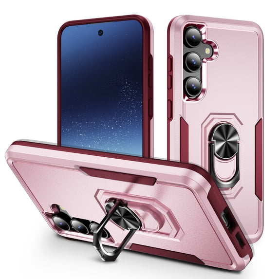 Designed for Samsung Galaxy A35 Case, Military-Grade Drop Protection, Shockproof Phone Case Cover, Magnetic Car Mount Ring Kickstand Bumper Hard Case for Samsung Galaxy A35, Pink+Rose