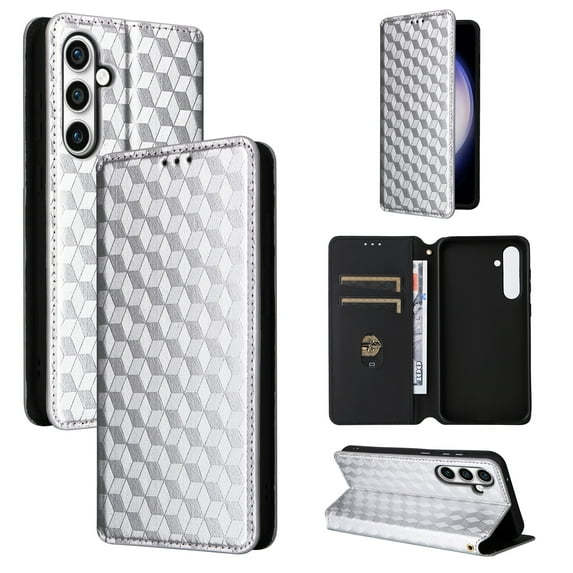 Designed for Samsung Galaxy A35 Case Wallet, Women Men Flip Folio Cover PU Leather Kickstand Credit Card Holders Slots Magnetic Shockproof Phone Case Cover for Samsung Galaxy A35 - Silver