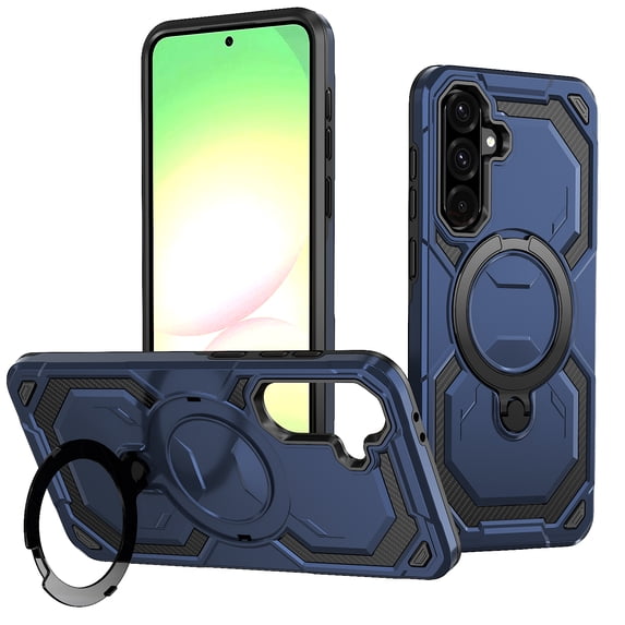Designed for Samsung Galaxy A36 5G Magnetic Phone Case,With 360°Rotatable Ring Kickstand,Compatible with Mag-safe,Heavy Duty Shockproof Military-Grade Protection Rugged Phone Case,Blue