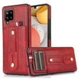 thumbnail image 1 of Designed for Samsung Galaxy A42 5G Wallet Case with Adjustable Wrist Strap Kickstand PU Leather Credit Card Holder Heavy Duty Shockproof Hybrid Rugged Protective Cover for Women Men 6.6",Red, 1 of 10