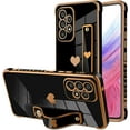thumbnail image 1 of Designed for Samsung Galaxy A53 5G Case with Strap Luxury Love Heart Plating Gold Bumper Phone Cover Wristband Kickstand Full Body Protective Slim Case for Women - Black, 1 of 10