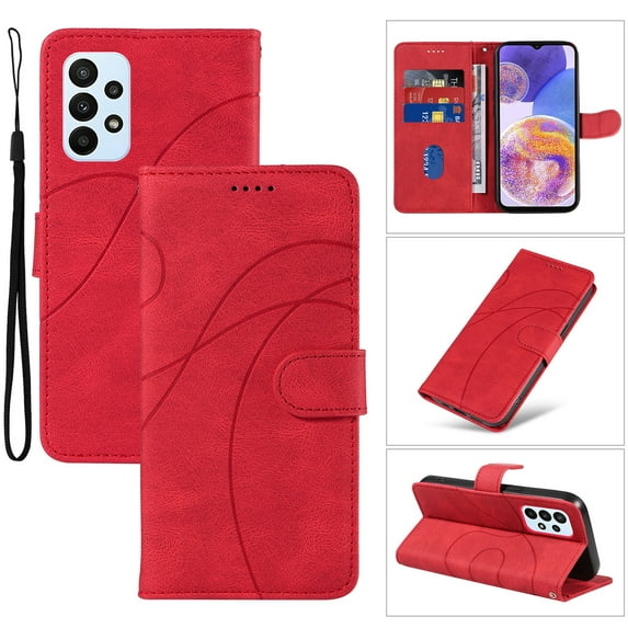 Designed for Samsung Galaxy A53 5G Case Wallet for Women, Flip Folio Cover with PU Leather Kickstand Credit Card Holder Slots Magnetic Wrist Strap Protective Phone Case for A53 5G, Red