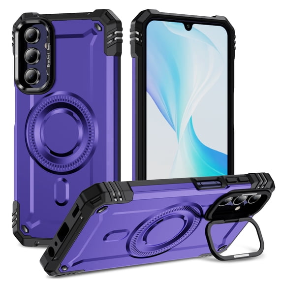 Designed for Samsung Galaxy A54 5G Armor Case with Camera Cover Stand, Shockproof Protection Compatible with MagSafe Rugged Case Cover for Galaxy A54 5G, Support Car Magnetic Holder - Purple