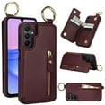 thumbnail image 1 of Designed for Samsung Galaxy A54 5G PU Leather Back Case, Vintage Kickstand Card Slots Finger Ring Zipper Drop Protective Business Phone Cover Compatible with Samsung Galaxy A54 5G - Jujubered, 1 of 8