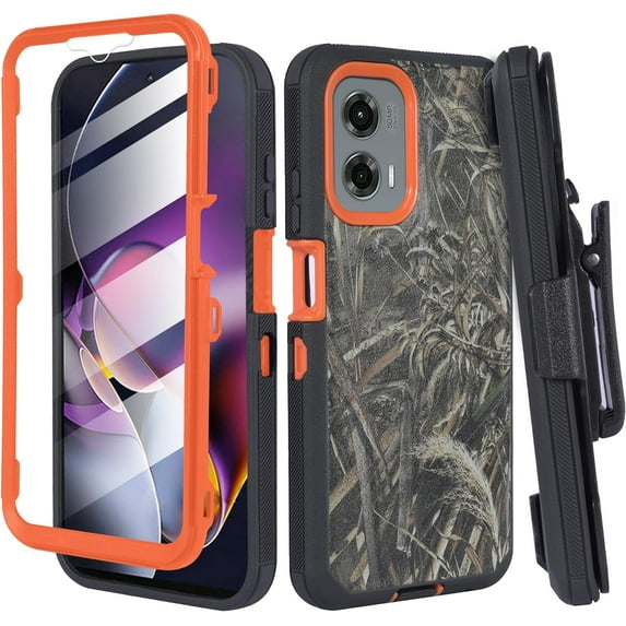 Designed for Samsung Galaxy A55 5G 2024 Case with Belt Clip Holster, Built-in Screen, Anti-Drop, Shockproof, with Kickstand, Heavy Duty Protection (Camoflauge)