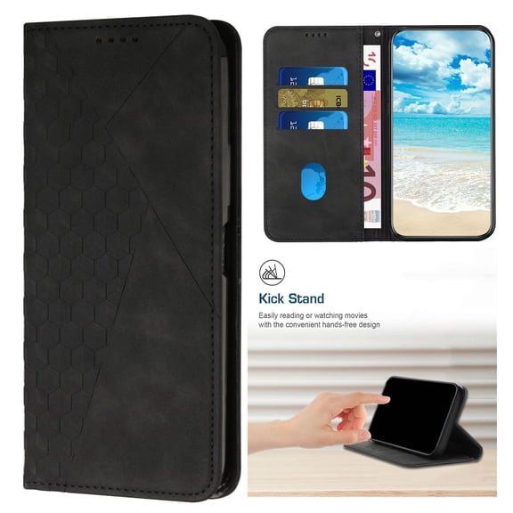Designed for Samsung Galaxy A55 Case Slim Wallet, for Men Women Flip Folio Cover with Embossed PU Leather Kickstand Credit Card Holders Slots Phone Case Cover for Samsung Galaxy A55, Black