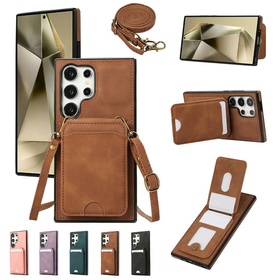 Designed for Samsung Galaxy Note 20 Case with Card Holder Crossbody Lanyard Strap PU Leather RFID Blocking Wallet Case with Back Magnetic Clasp Flip Kickstand Heavy Duty Protective Cover,Brown