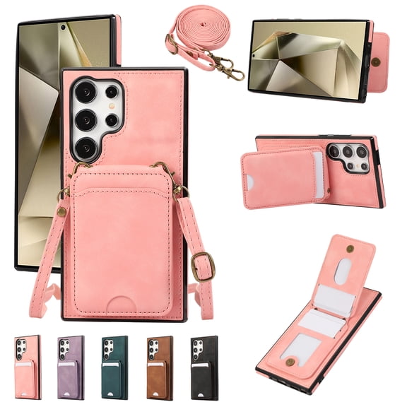 Designed for Samsung Galaxy Note 20 Case with Card Holder Crossbody Lanyard Strap PU Leather RFID Blocking Wallet Case with Back Magnetic Clasp Flip Kickstand Heavy Duty Protective Cover,Pink