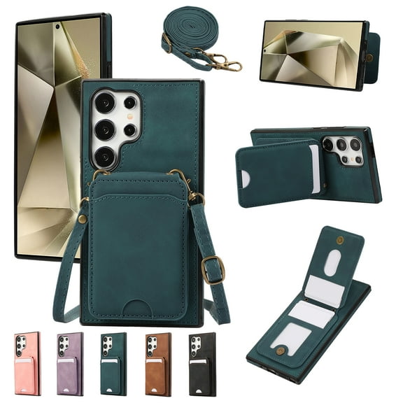 Designed for Samsung Galaxy Note 20 Ultra Case with Card Holder Crossbody Lanyard Strap PU Leather RFID Blocking Wallet Case with Back Magnetic Clasp Flip Kickstand Heavy Duty Protective Cover,Green