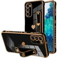 thumbnail image 1 of Designed for Samsung Galaxy S20 FE Case with Strap Luxury Love Heart Plating Gold Bumper Phone Cover Wristband Kickstand Full Body Protective Slim Case for Women - Black, 1 of 5