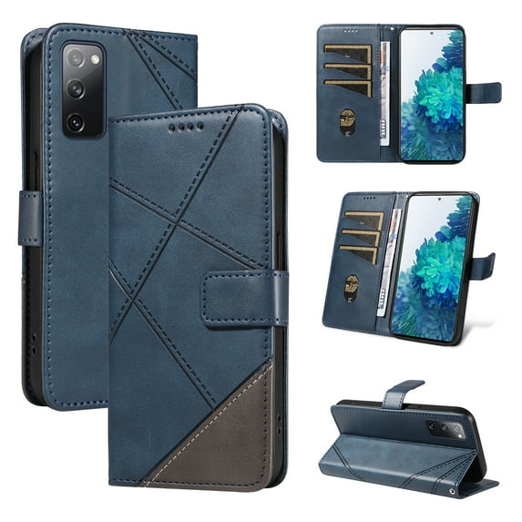 Designed for Samsung Galaxy S20 FE Case Wallet, Men Women Flip Folio Cover with PU Leather Stand Credit Card Holders Slots Wrist Strap Magnetic Clasp Phone Case for Samsung Galaxy S20 FE, Blue