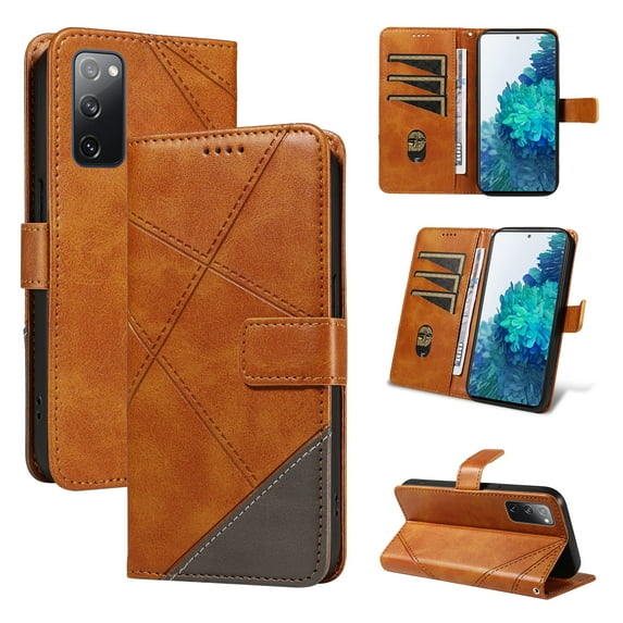 Designed for Samsung Galaxy S20 FE Case Wallet, Men Women Flip Folio Cover with PU Leather Stand Credit Card Holders Slots Wrist Strap Magnetic Clasp Phone Case for Samsung Galaxy S20 FE, Brown