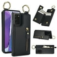 thumbnail image 1 of Designed for Samsung Galaxy S20 FE PU Leather Back Case, Vintage Kickstand Card Slots Finger Ring Zipper Drop Protective Business Phone Cover Compatible with Samsung Galaxy S20 FE - Black, 1 of 9