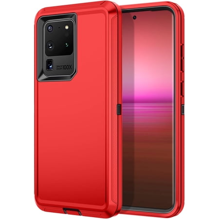 Designed for Samsung Galaxy S20 Ultra Heavy Duty Case, Triple Layer Protection Shockproof Dropproof Dustproof Anti-Scratch Phone Case Cover for Samsung Galaxy S20 Ultra,Red