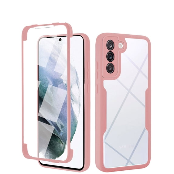 Designed for Samsung Galaxy S21 Case Full-Body Bumper Case Cover Built in Screen Protector Shockproof Transparent Back 360 Full Body Protective Case for Samsung Galaxy S21, Pink