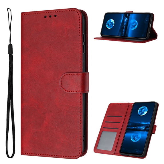 Designed for Samsung Galaxy S21 Case Wallet, Men Women Flip Folio Cover with PU Leather Stand Credit Card Holders Slots Wrist Strap Soft TPU Inner Phone Case for Samsung Galaxy S21, Red