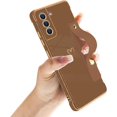 thumbnail image 1 of Designed for Samsung Galaxy S21 FE 6.4" Luxury Case for Women Girls,Soft Silicone Plating Bumper Wristband Holder Case Slim Anti-Scratch Shockproof Love Heart Cute Case(Elegant Brown), 1 of 14